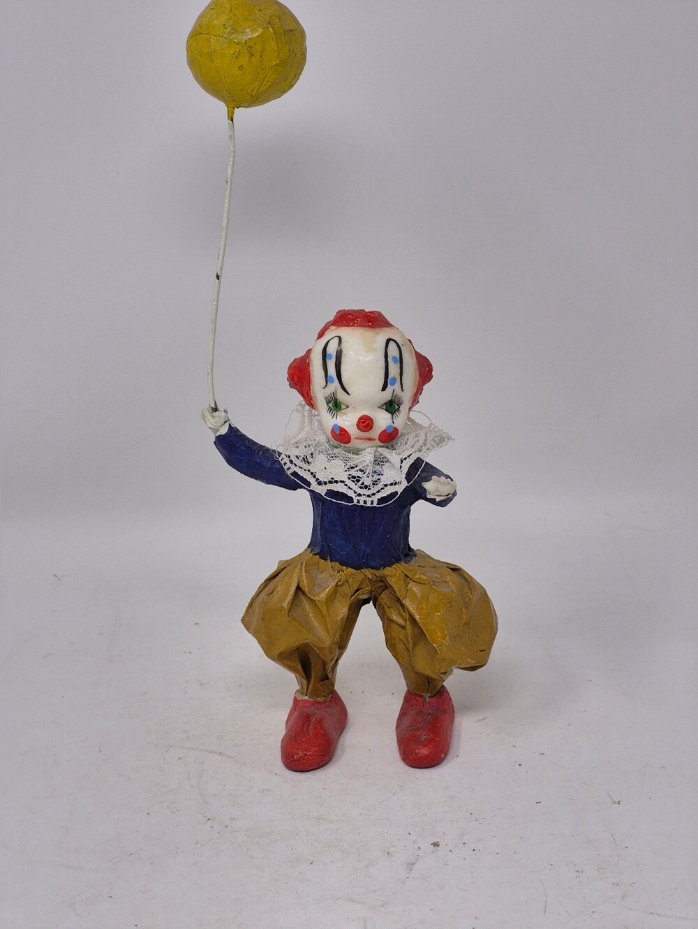 Vintage Paper Mache Clown Holding A Balloon